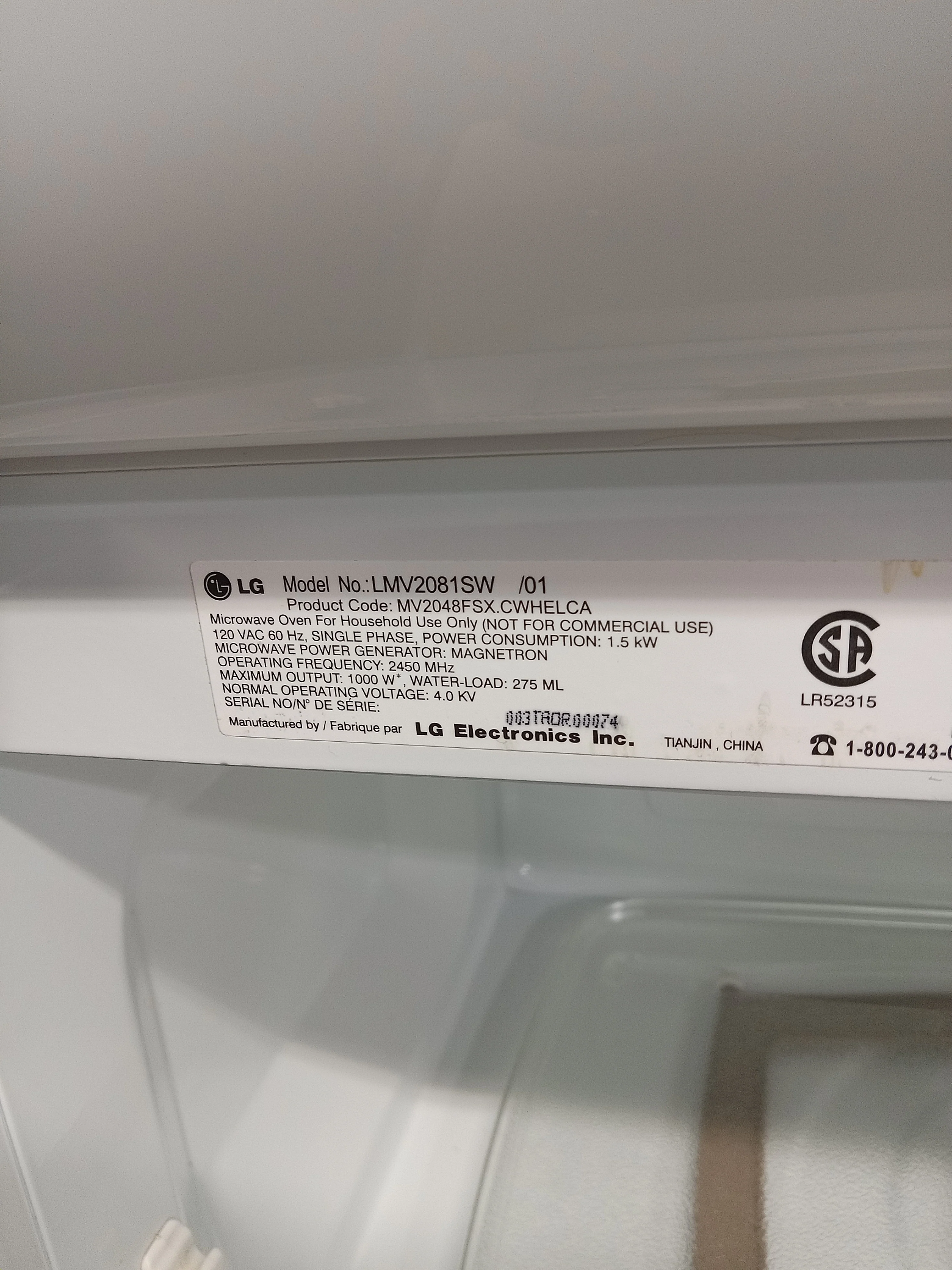 29" LG White Over the Range Microwave - Image 4