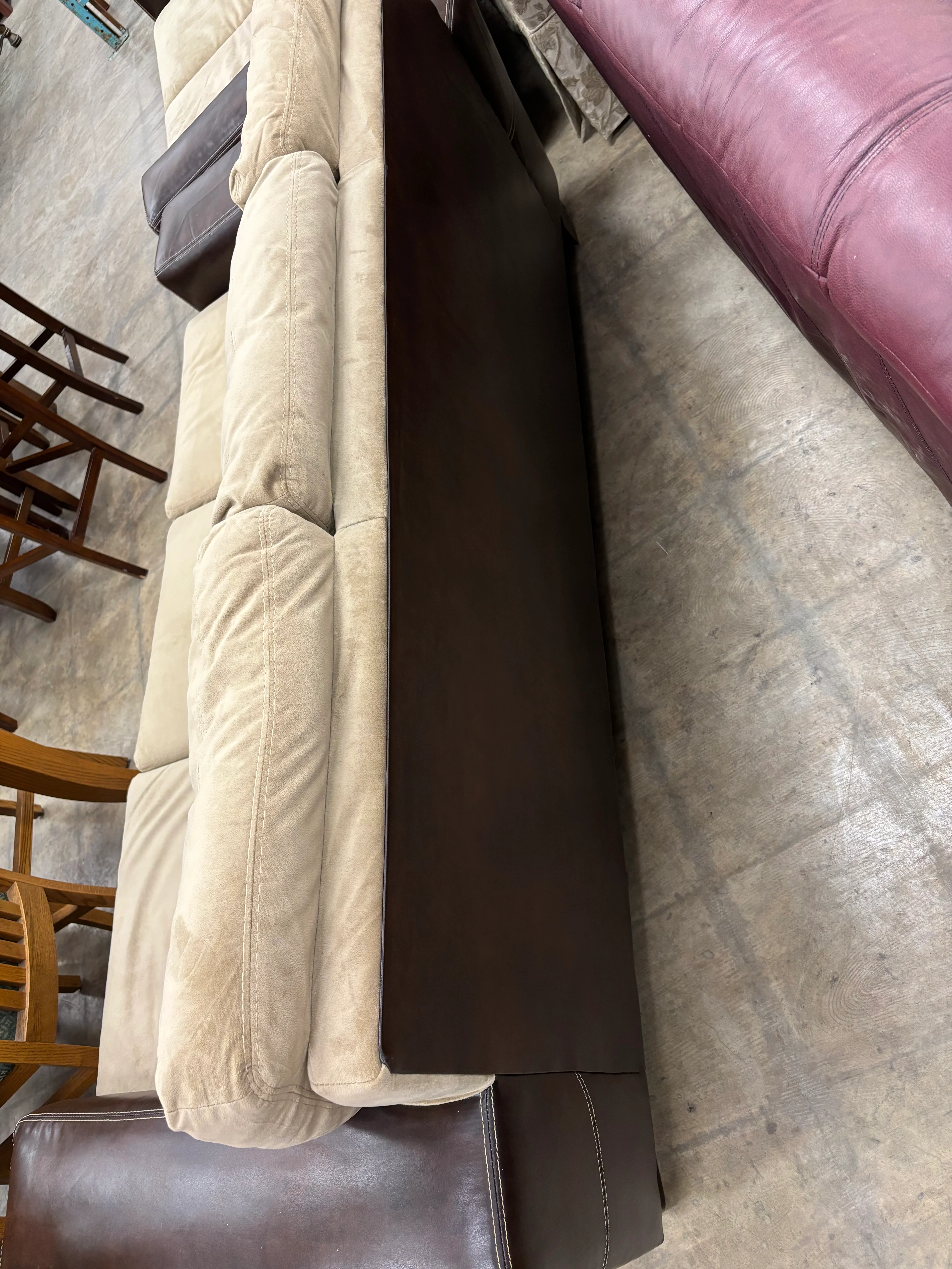 3-Seater Beige Sofa with Faux Leather Base - Image 3