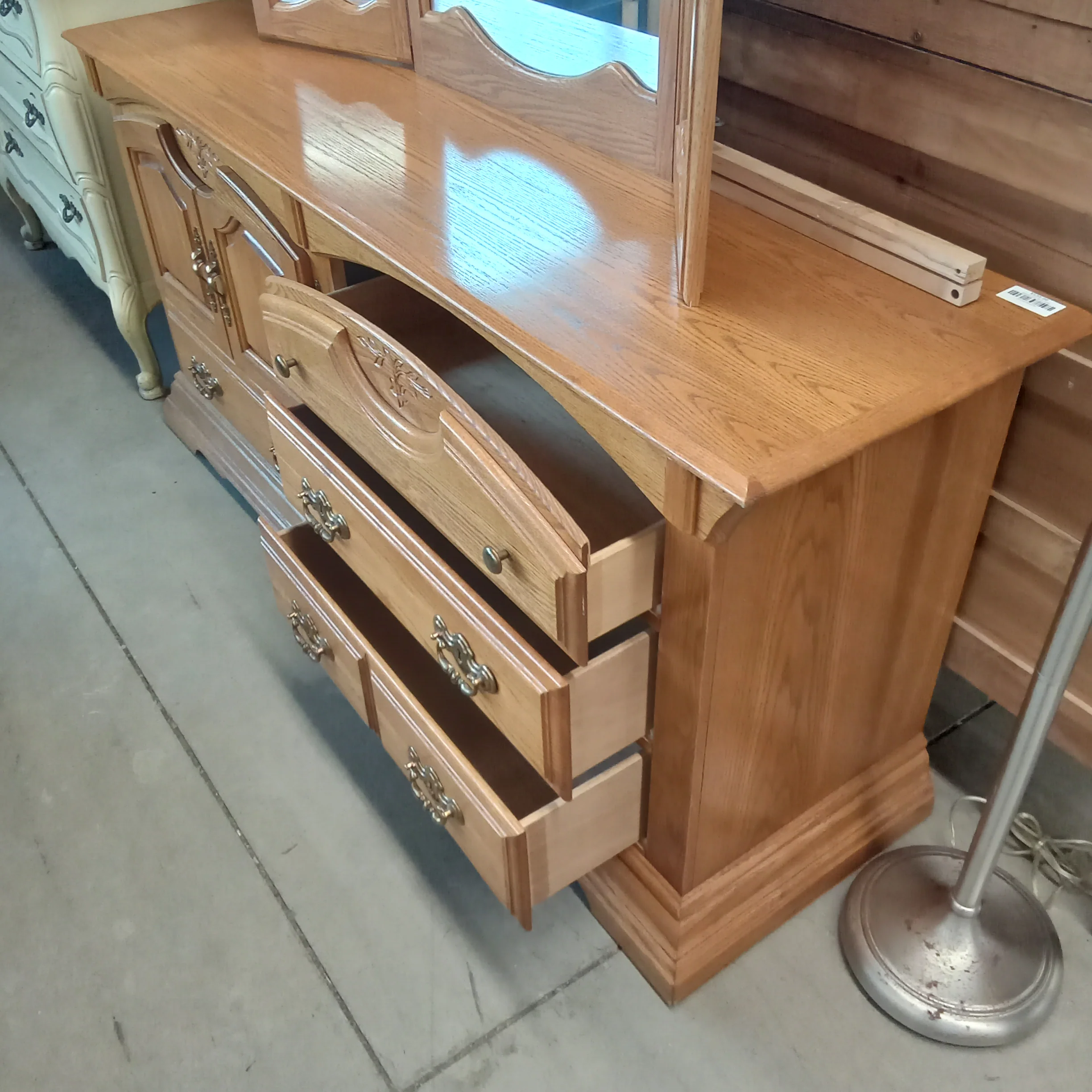 64"W 4-Drawer Wooden Dresser with Mirror - Image 2