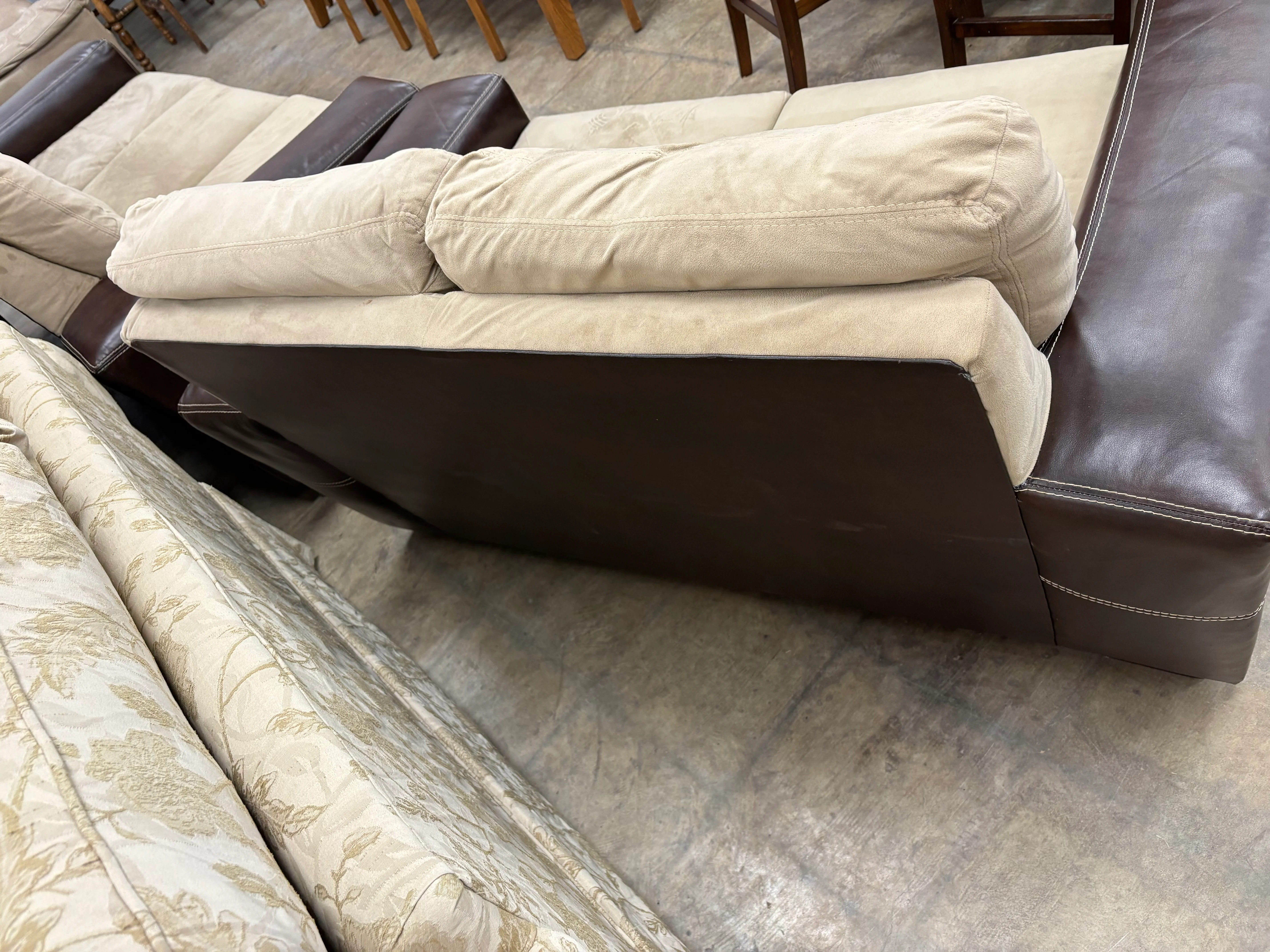 Beige Loveseat with Faux Leather Base - Image 3