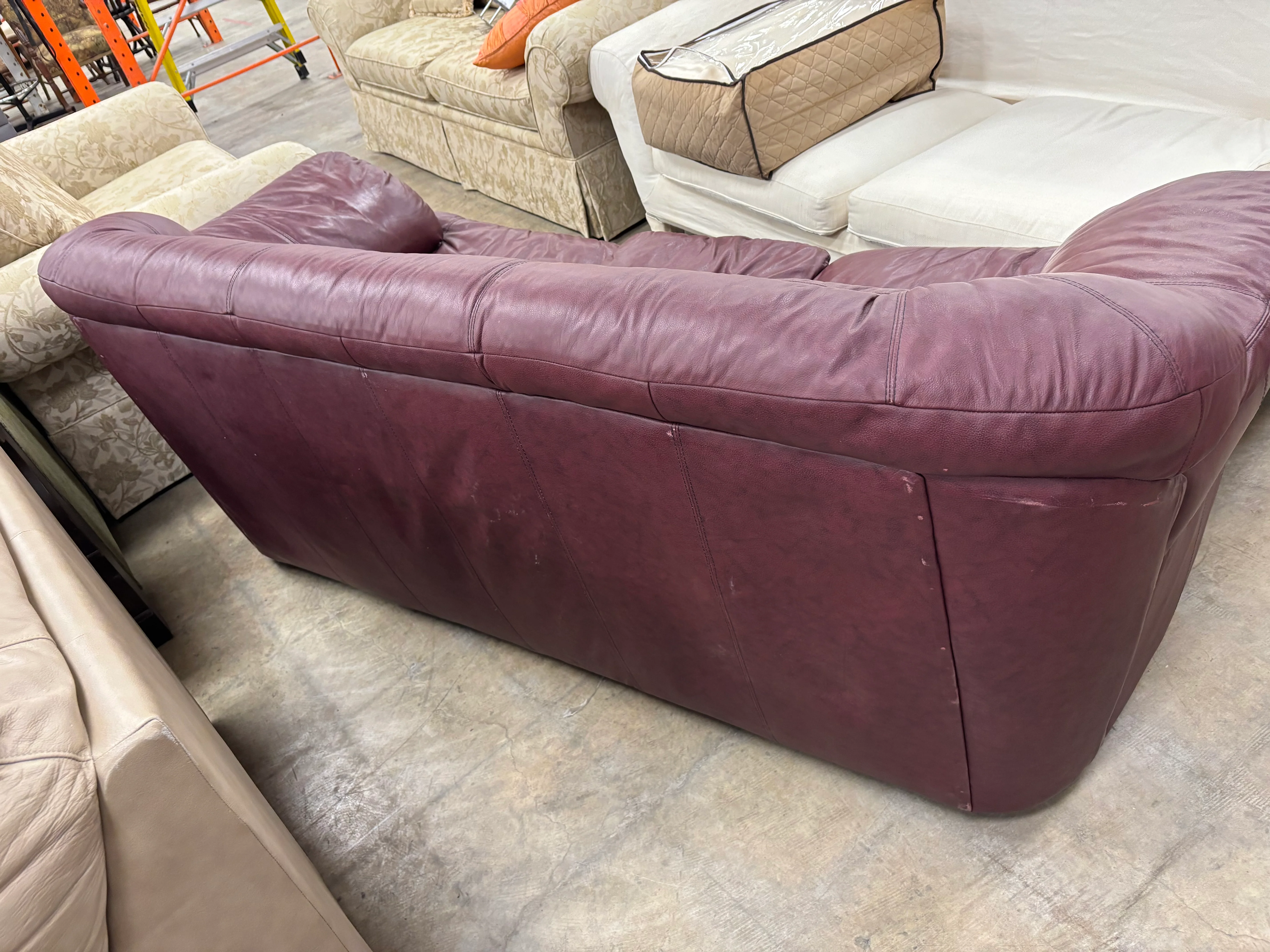 Burgundy Leather 3-Seater Sofa - Image 3