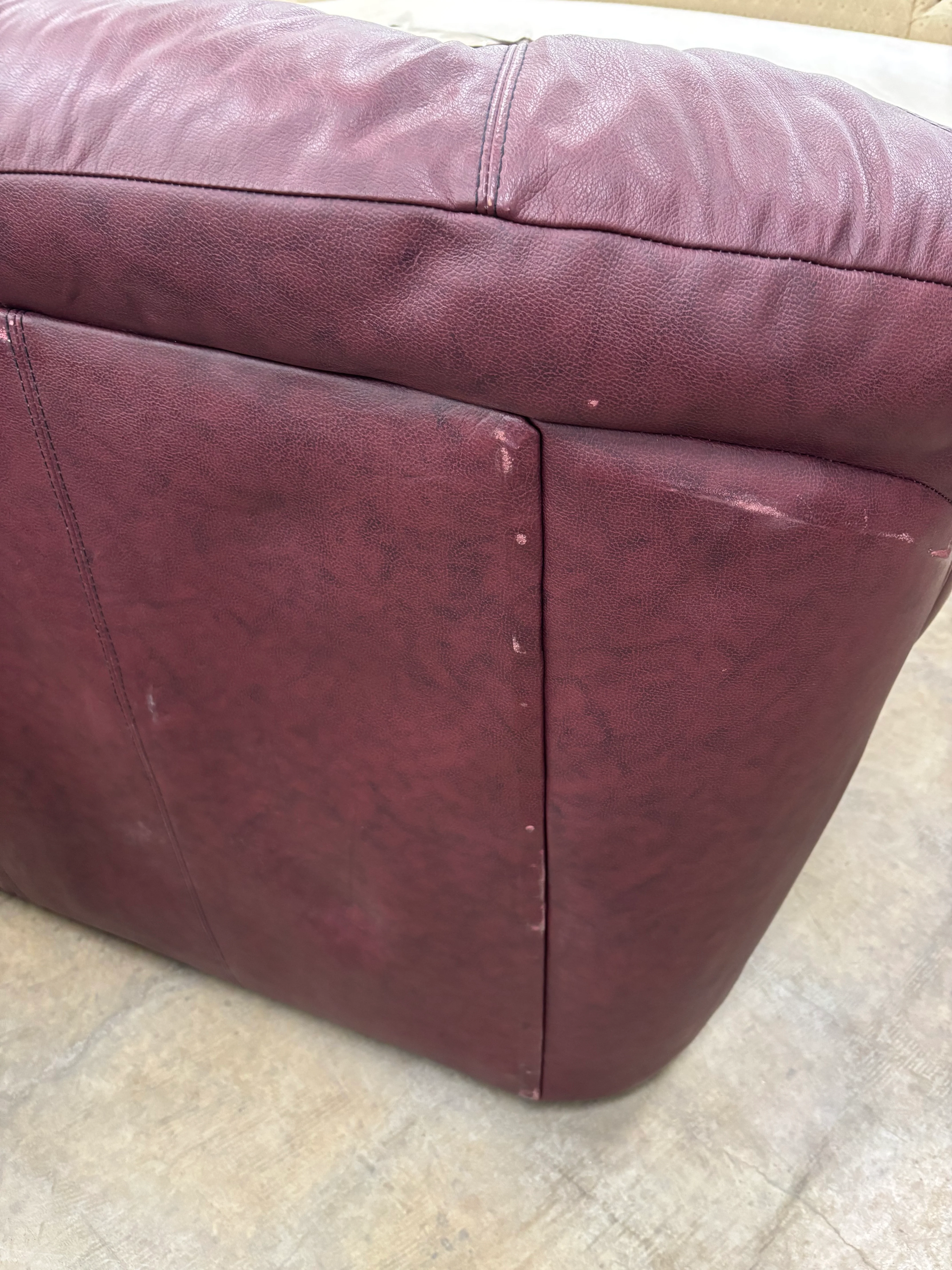 Burgundy Leather 3-Seater Sofa - Image 4