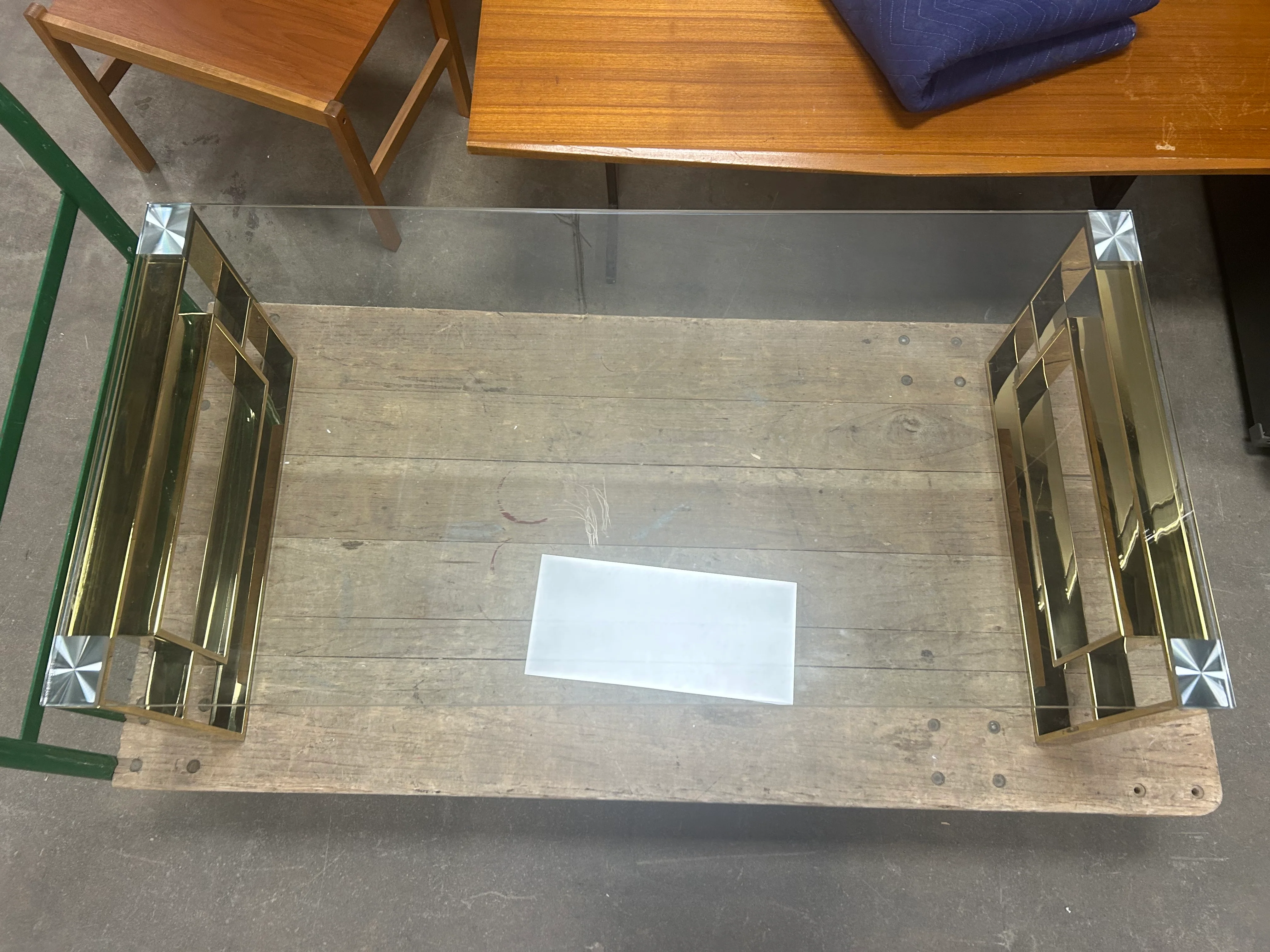 Contemporary Stainless Steel & Glass Coffee Table in Gold - Image 2