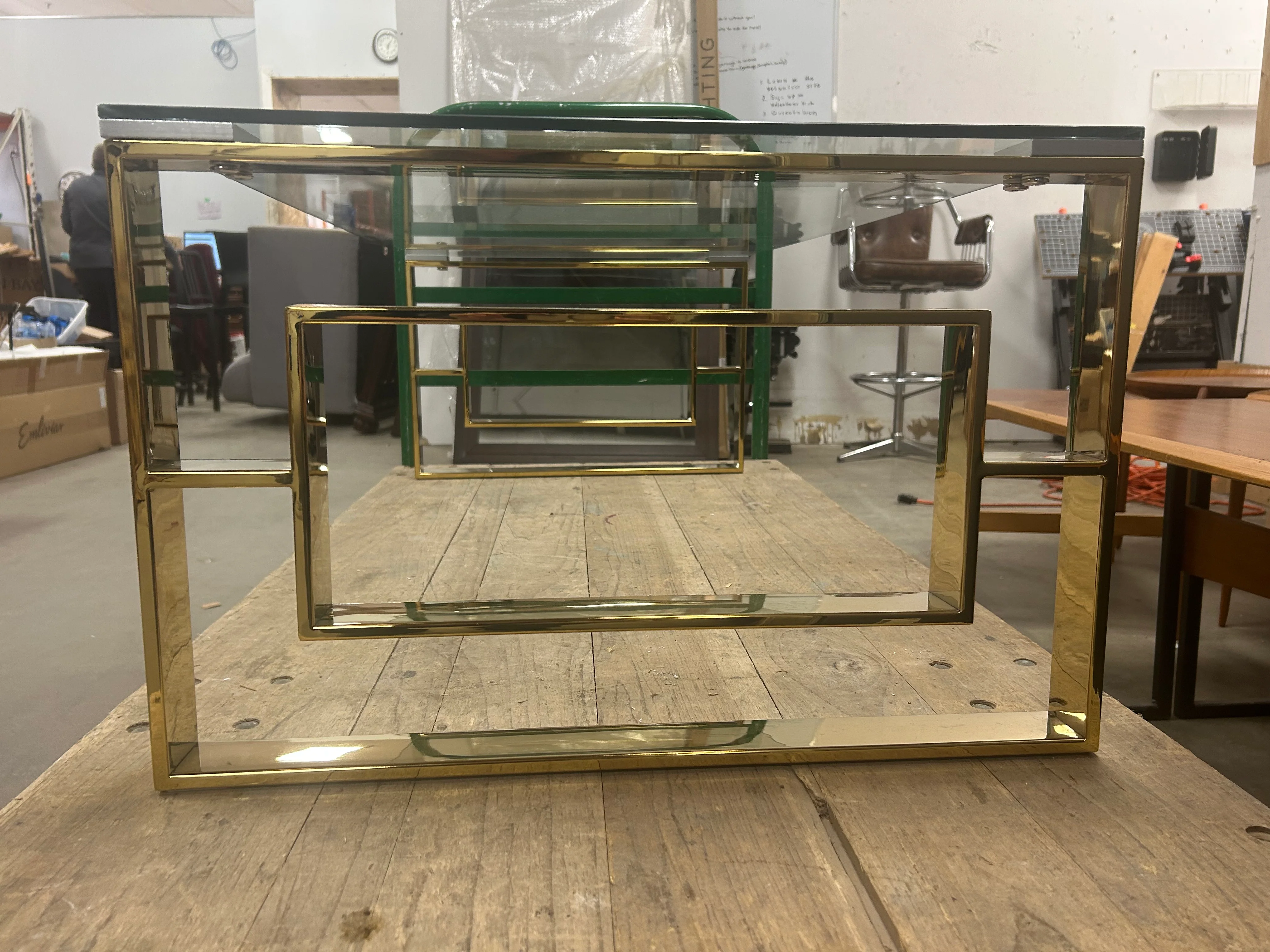 Contemporary Stainless Steel & Glass Coffee Table in Gold - Image 3