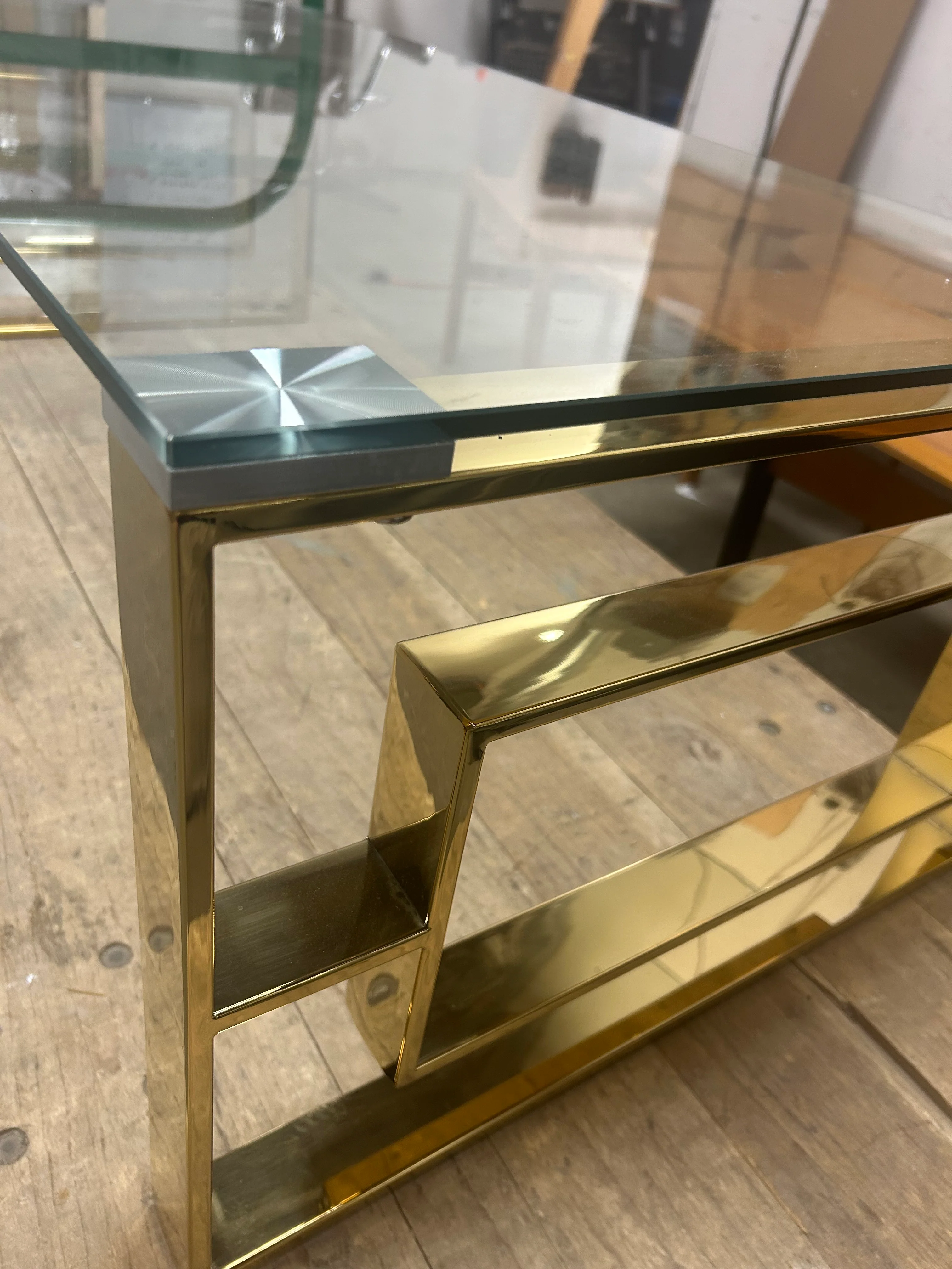 Contemporary Stainless Steel & Glass Coffee Table in Gold - Image 4