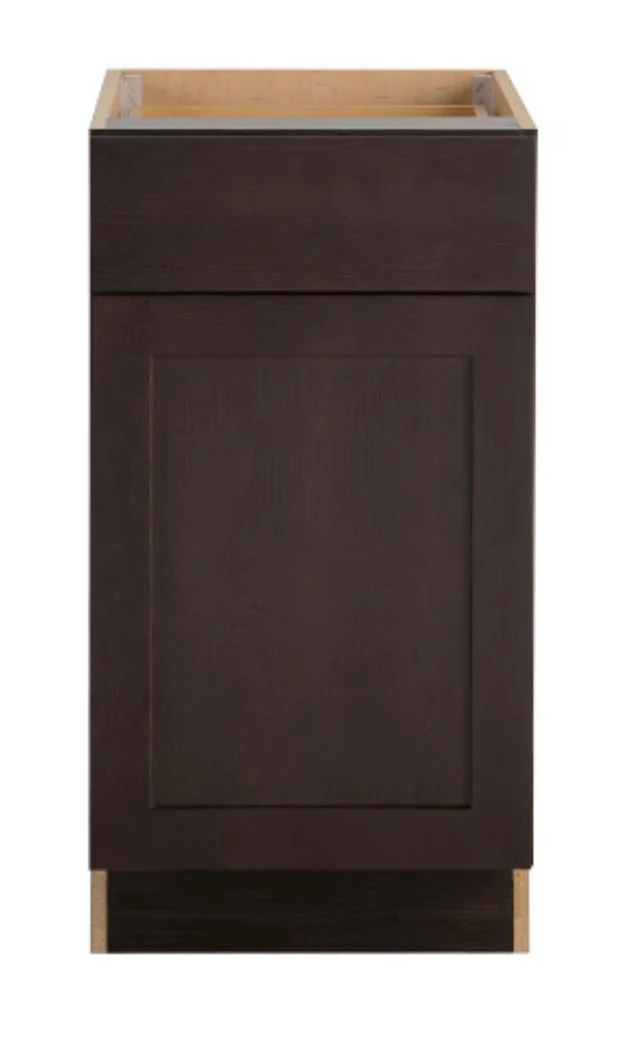Hampton Bay Edson 18-inch W x 34.5-inch H x 24.5-inch D Shaker Style Assembled Kitchen Base Cabinet/Cupboard in Dusk Cocoa Brown with Adjustable Shelf/Soft Close Drawer (B18L)