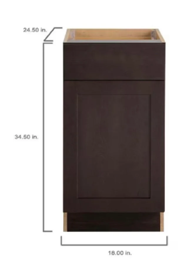 Hampton Bay Edson 18-inch W x 34.5-inch H x 24.5-inch D Shaker Style Assembled Kitchen Base Cabinet/Cupboard in Dusk Cocoa Brown with Adjustable Shelf/Soft Close Drawer (B18L) - Image 6
