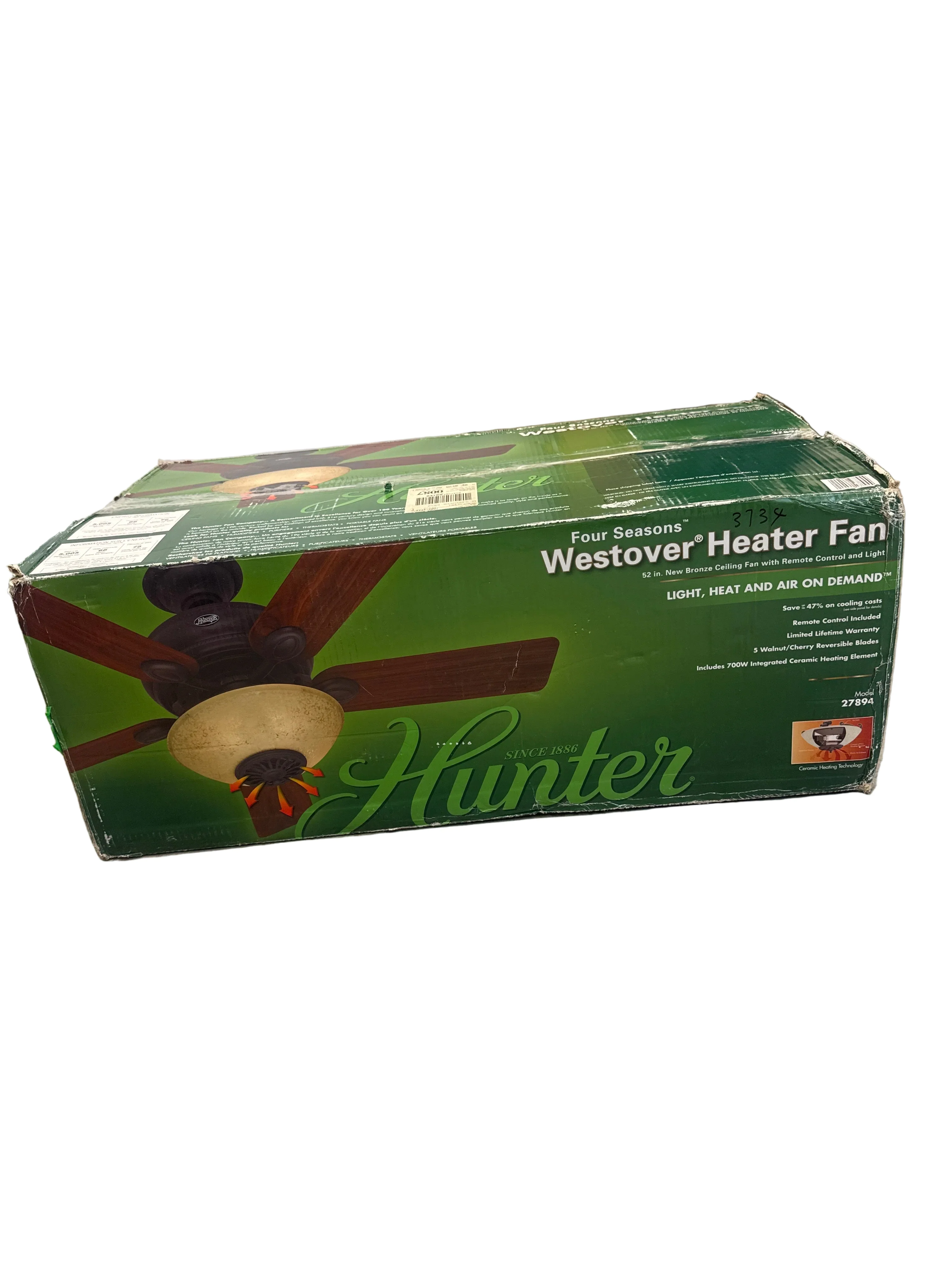Hunter Westover Four Seasons Heater Fan (Model 27894) with a 52-inch span. - Image 2