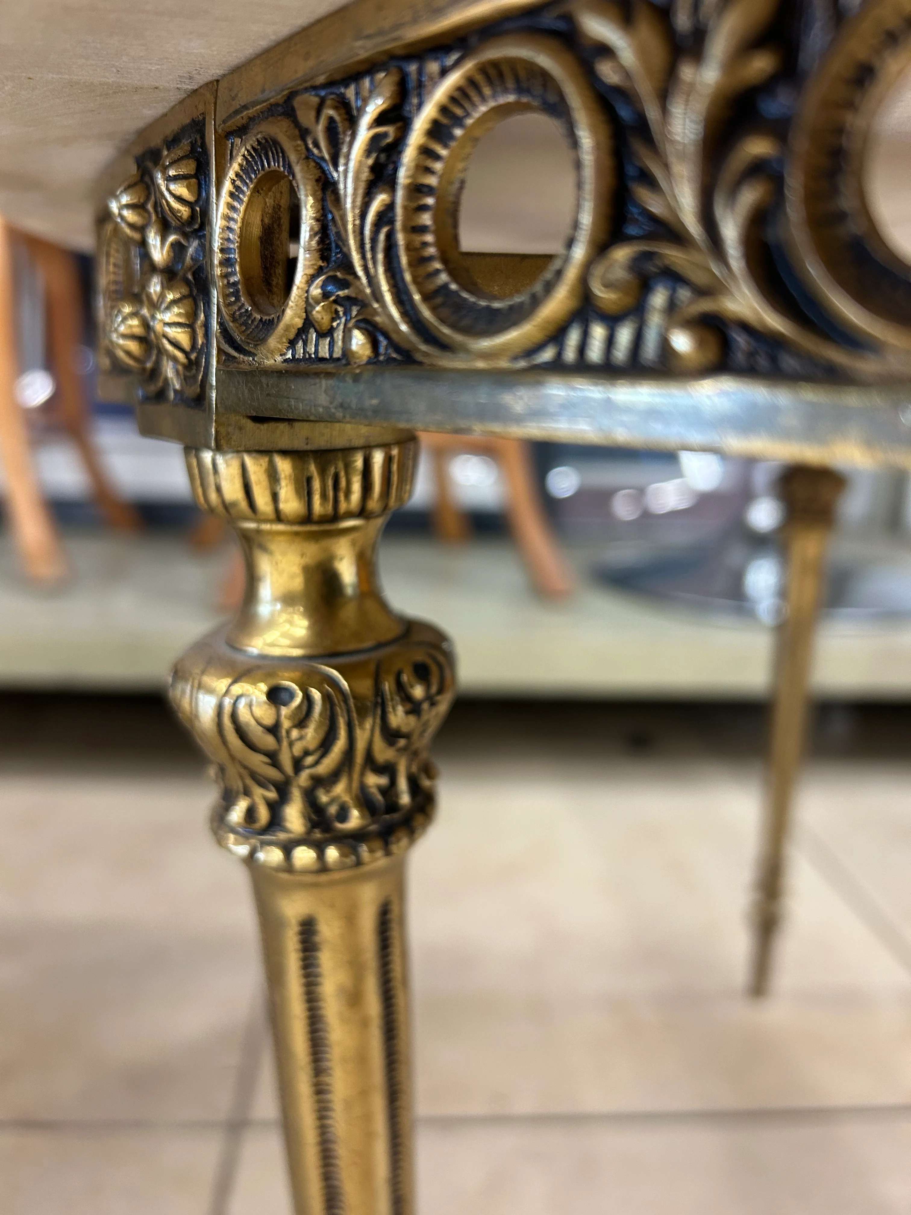 Louis XVI Style Marble Top and Brass Cocktail Table - Image 4