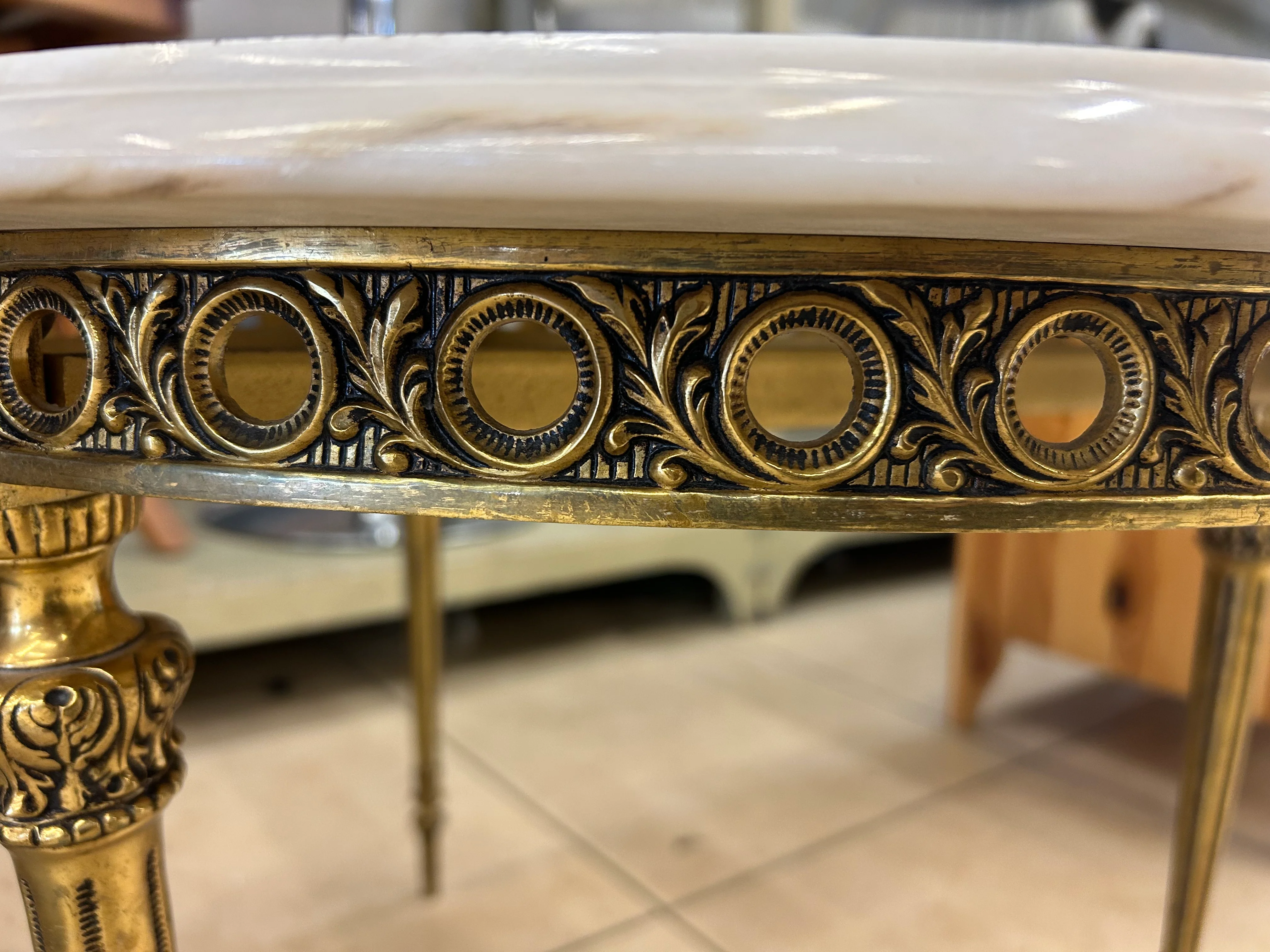 Louis XVI Style Marble Top and Brass Cocktail Table - Image 5