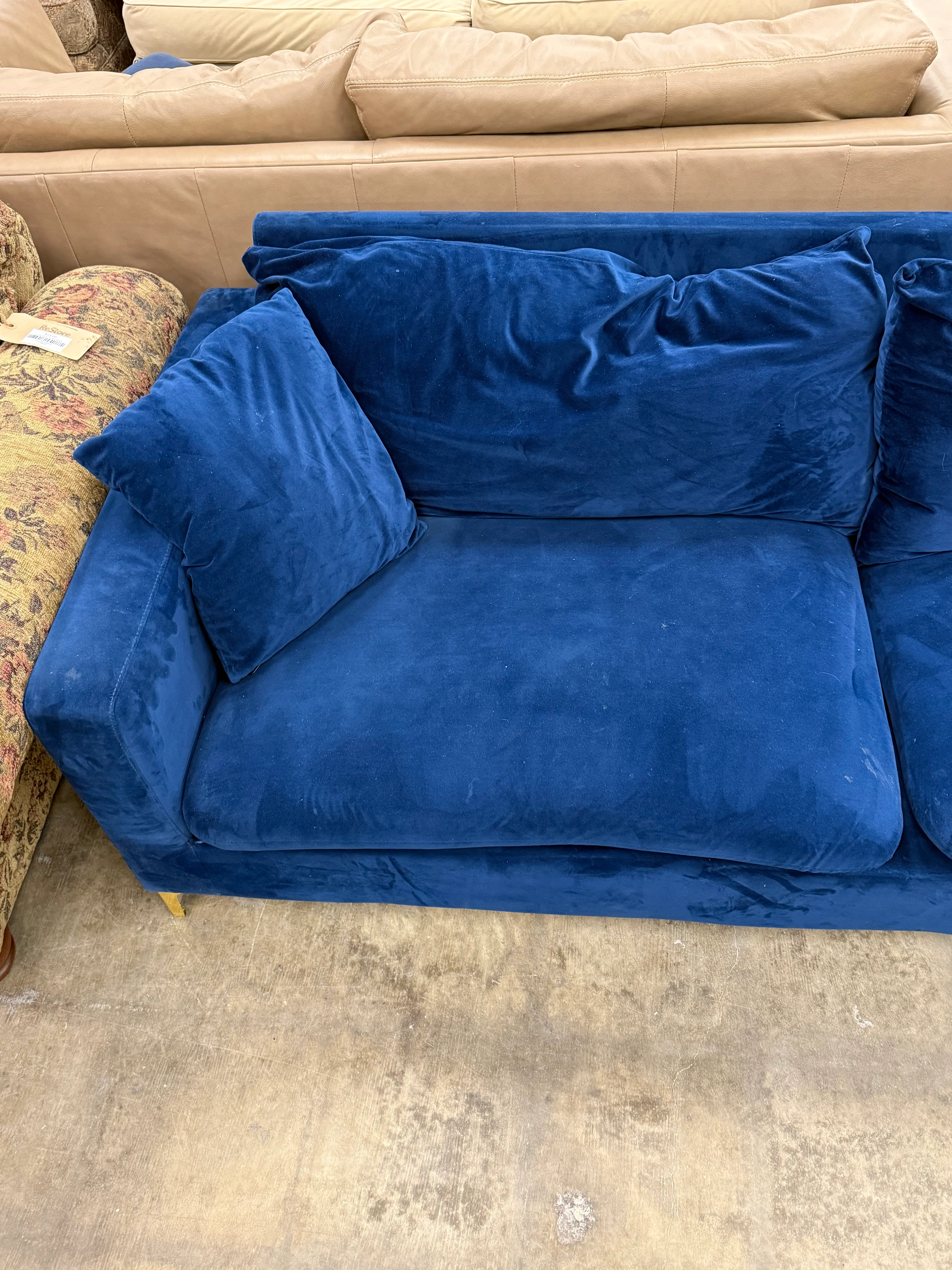 Navy Blue Naomi Velvet 3-Seater Sofa - Image 3