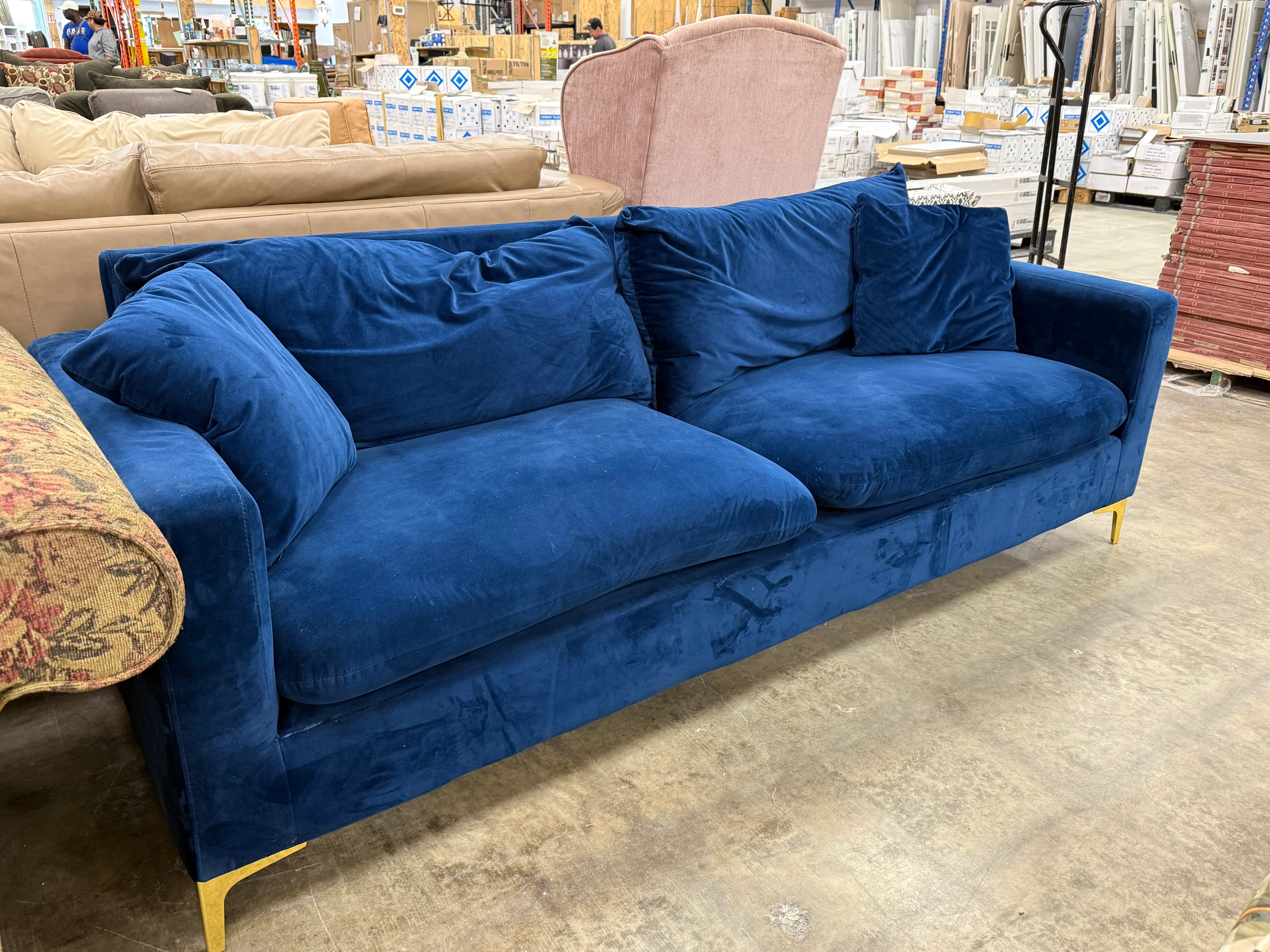 Navy Blue Naomi Velvet 3-Seater Sofa - Image 5