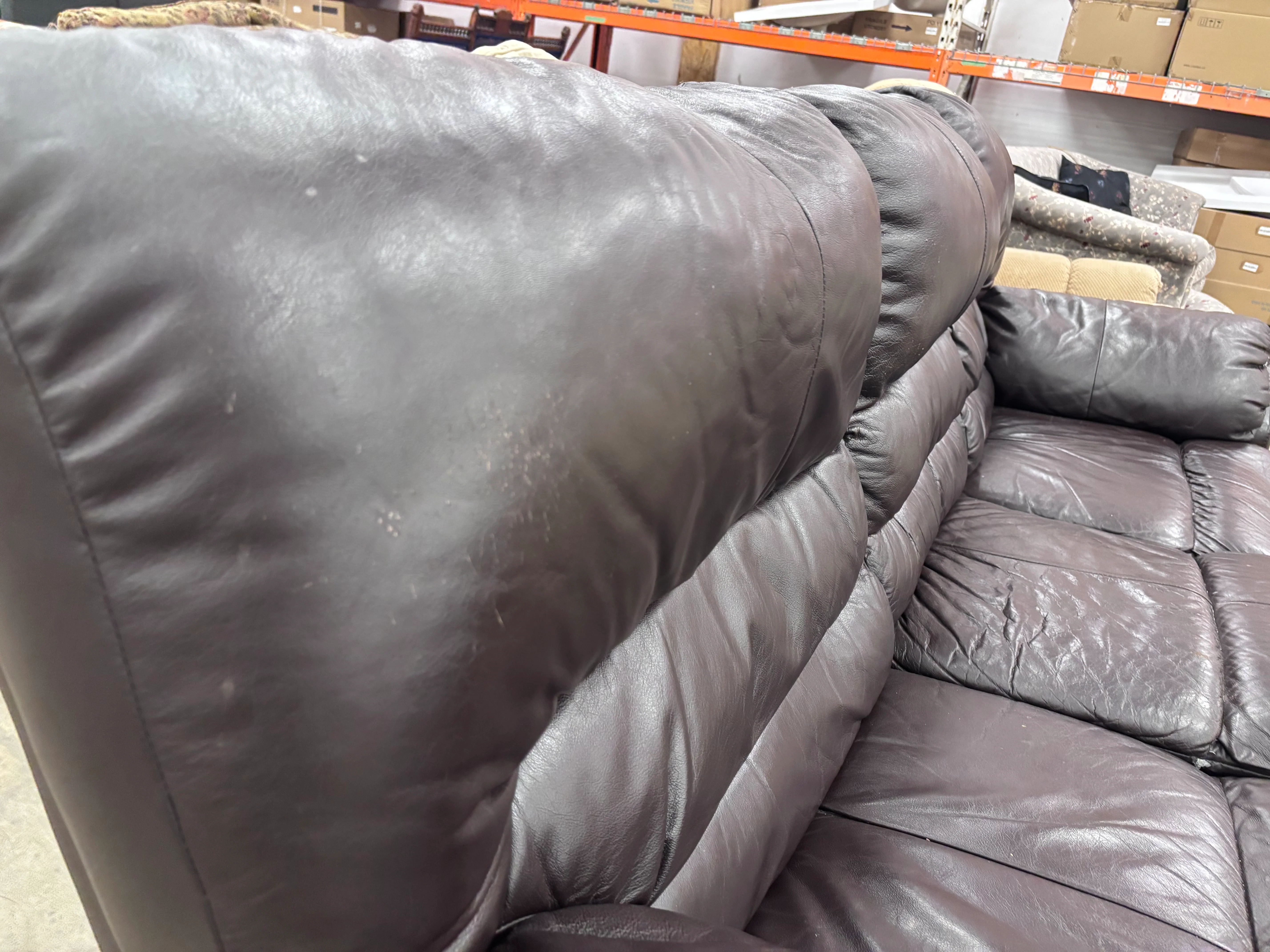 Plush Deep Brown Leather Dual Reclining Sofa - Image 3