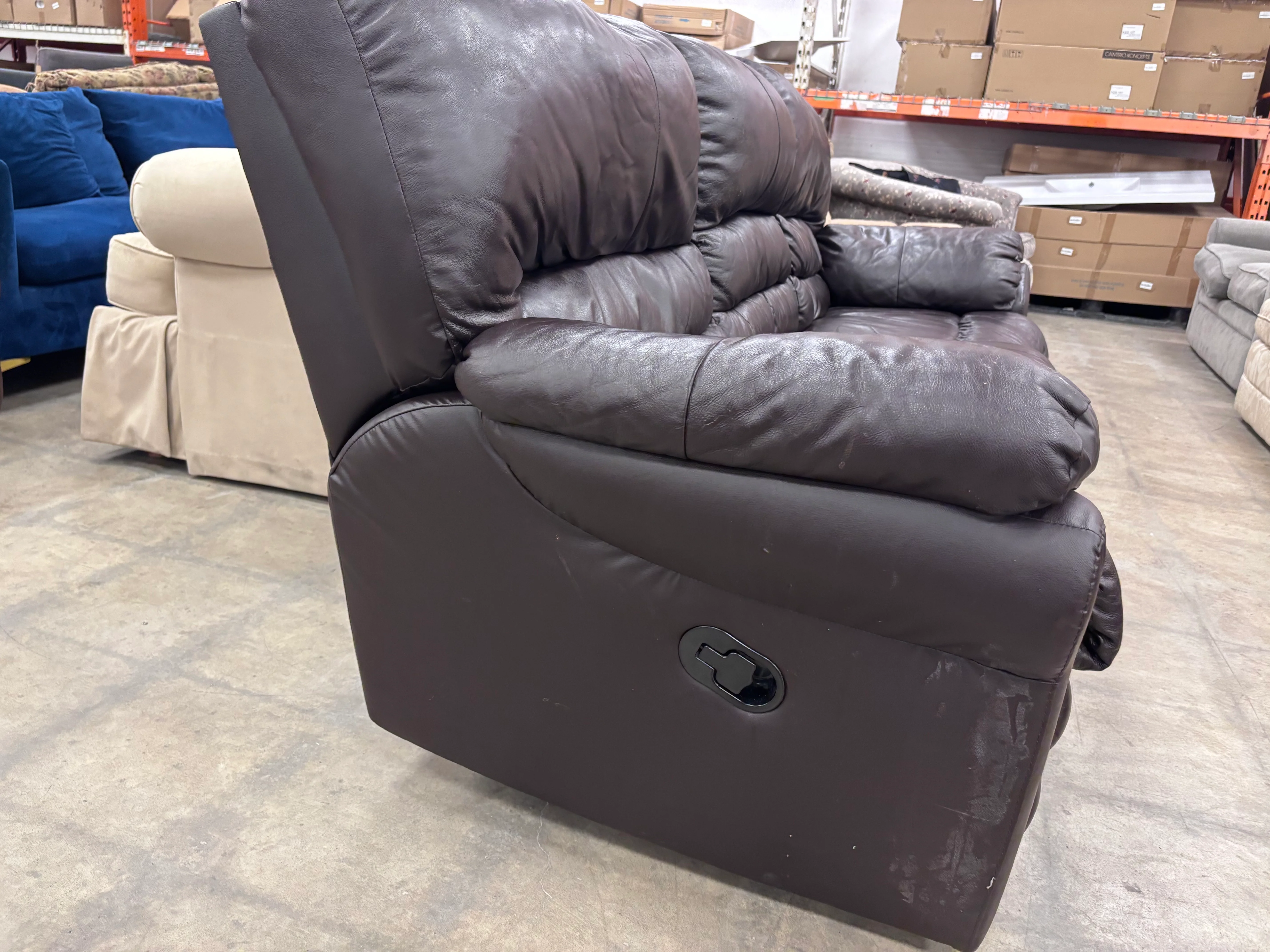 Plush Deep Brown Leather Dual Reclining Sofa - Image 4