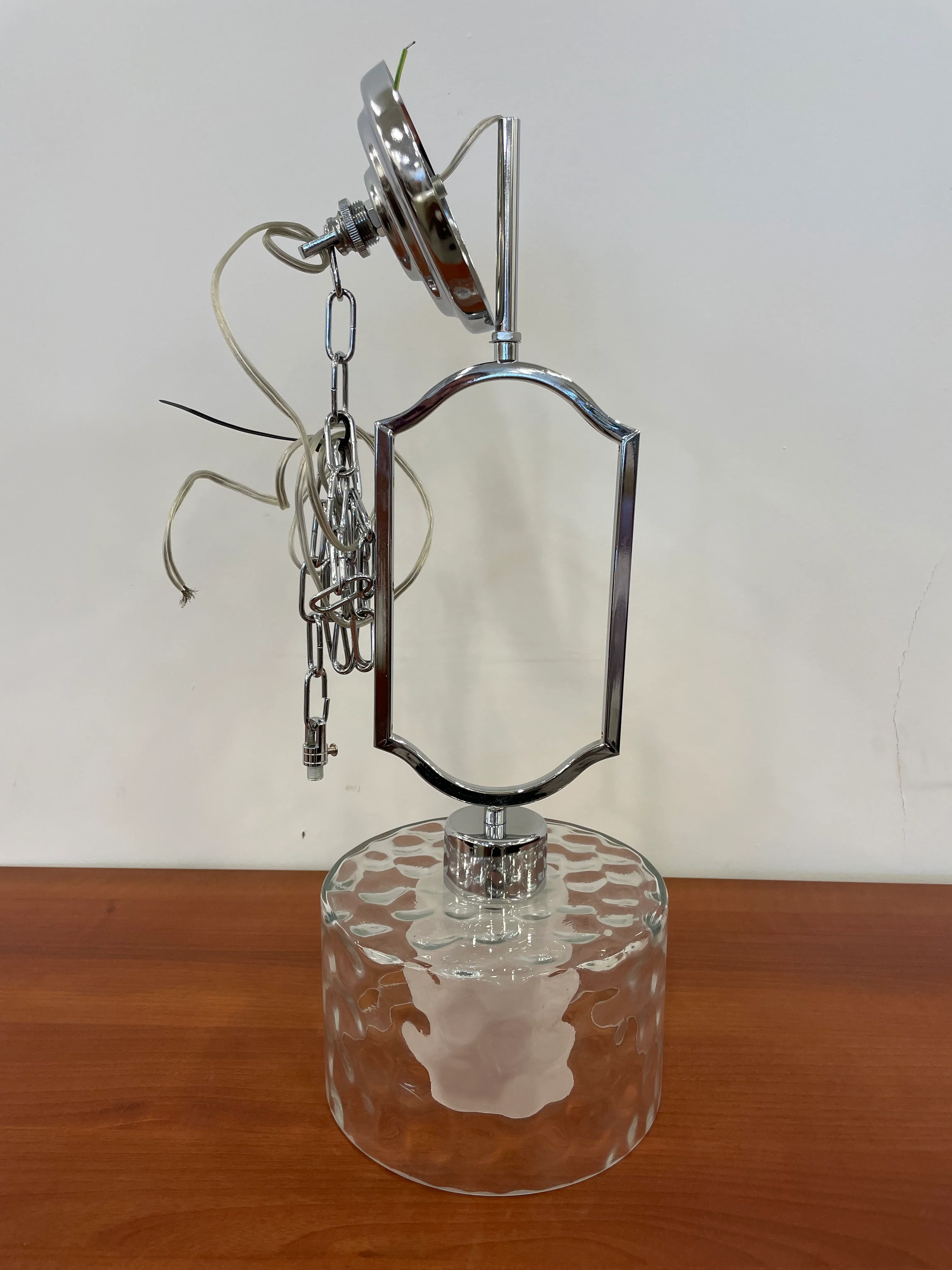 White and Clear Glass Chrome Pendant