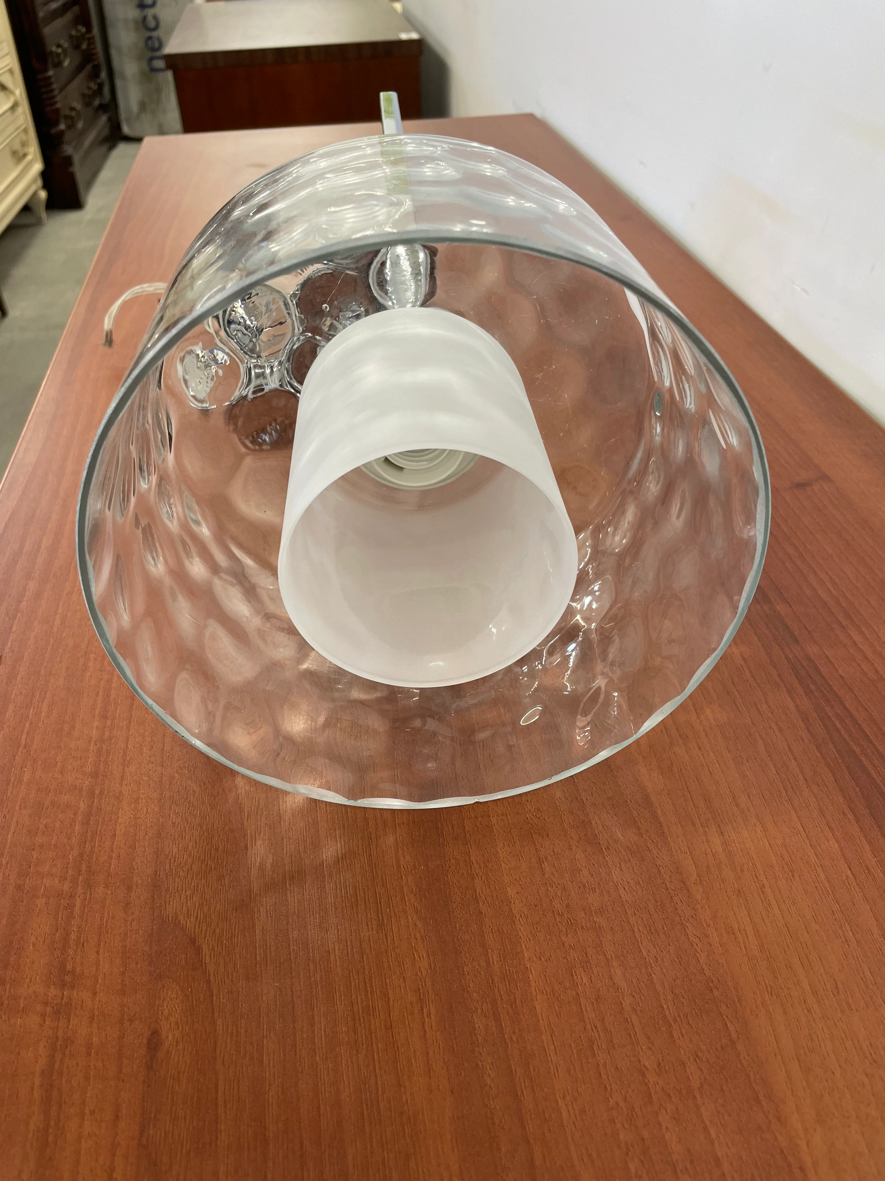 White and Clear Glass Chrome Pendant - Image 3